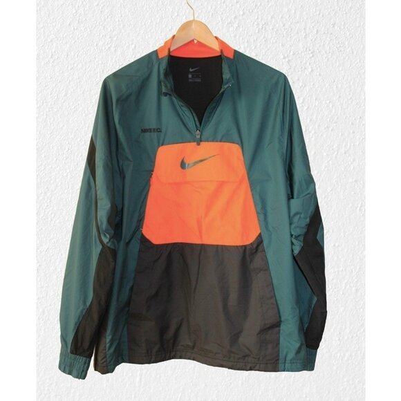 NIKE F.C. Anorak Pullover 1/4 Zip Woven Jacket in Black/Orange/Dark Teal (Large) - Picture 7 of 9